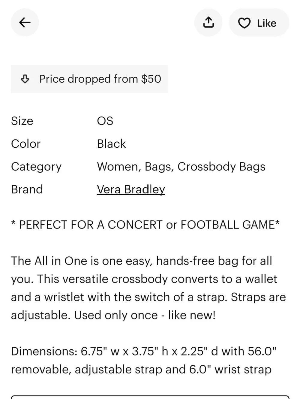 Vera Bradley Black Quilted Mini Crossbody Wallet